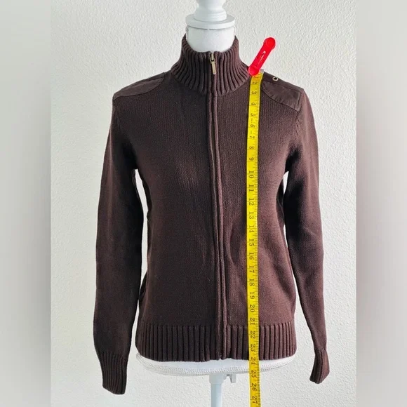 Lauren Ralph Lauren Women Knit Full Zip Long Sleeve Sweater In Brown Size Medium - Picture 4 of 8